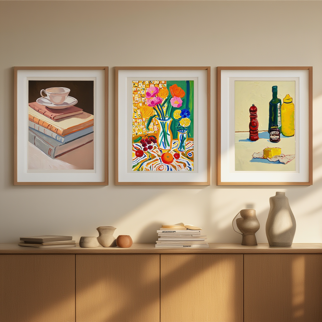 Set of 3 Minimalist Daily Life – Contemporary Still Life Culinary Art Prints - Hakyarts
