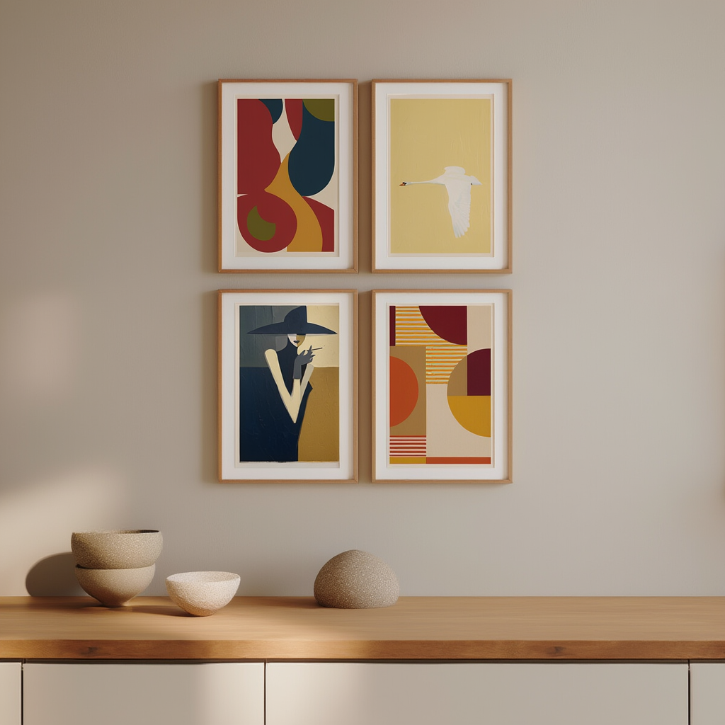Set of 4 Geometric Figurative Art Prints – Modern Abstract Wall Art Collection - Hakyarts
