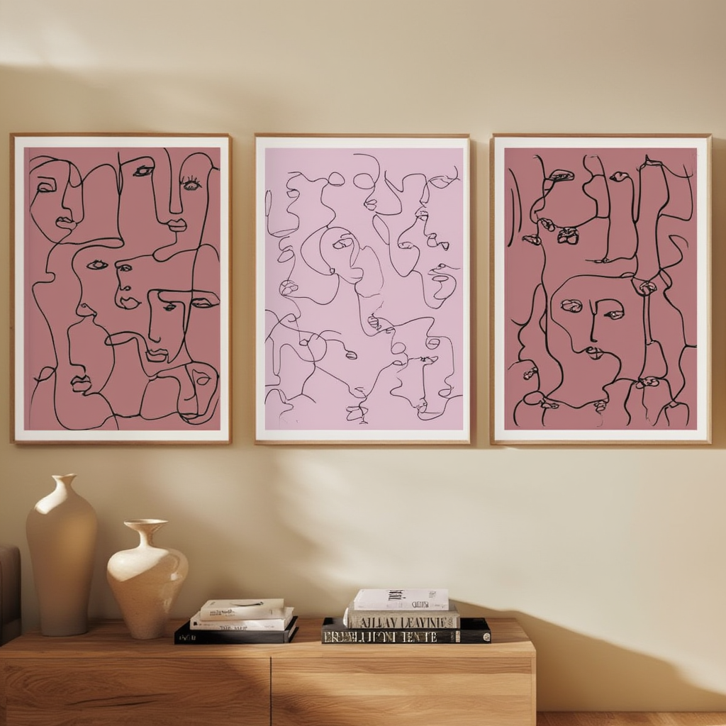 Set of 3 Abstract Faces Line Art Prints – Minimalist Modern Wall Art - Hakyarts