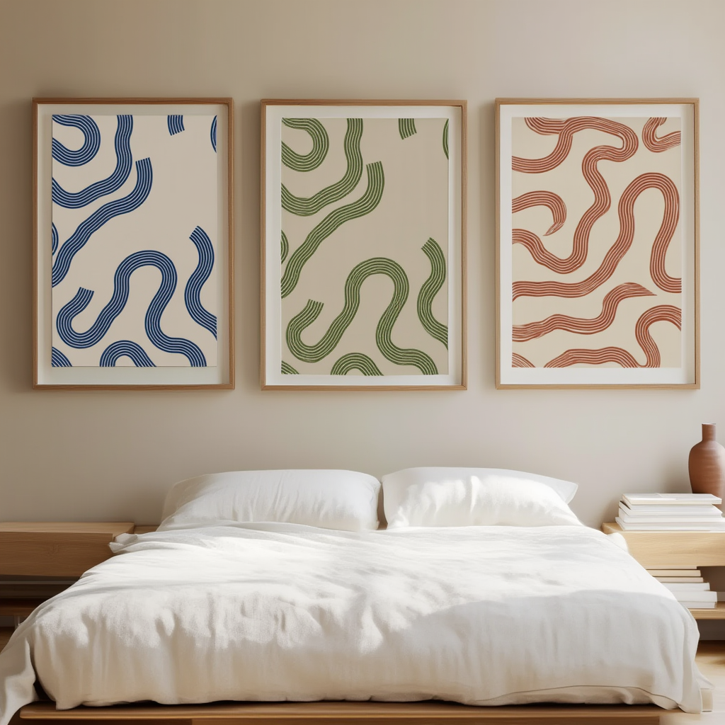 Wavy Line Trio – Set of 3 Minimal Abstract Line Art Prints