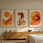 Abstract Orange Bauhaus Bicycle – Office Set of 3 Prints - Hakyarts