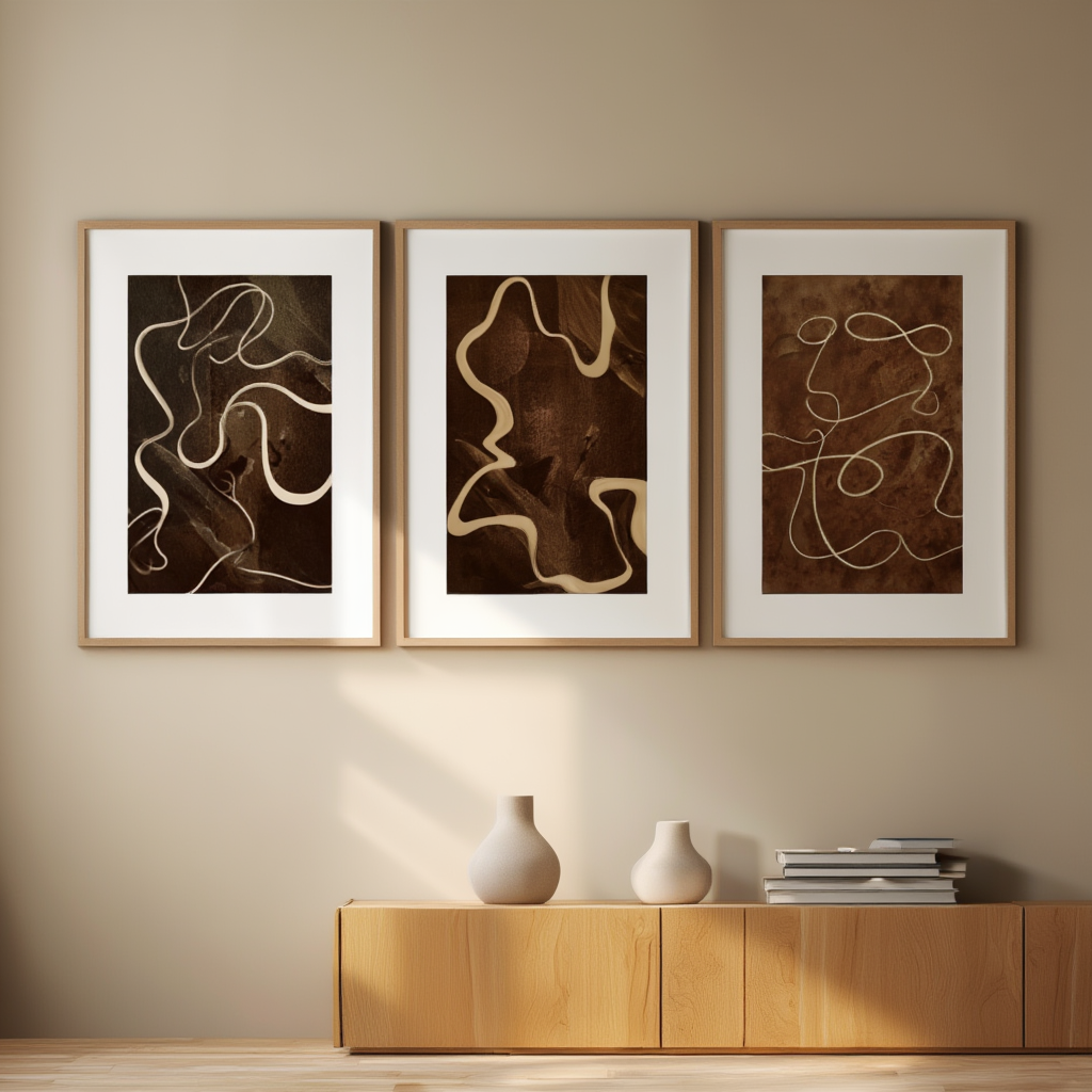 Set of 3 Abstract Ribbon Prints – Minimalist Wall Art