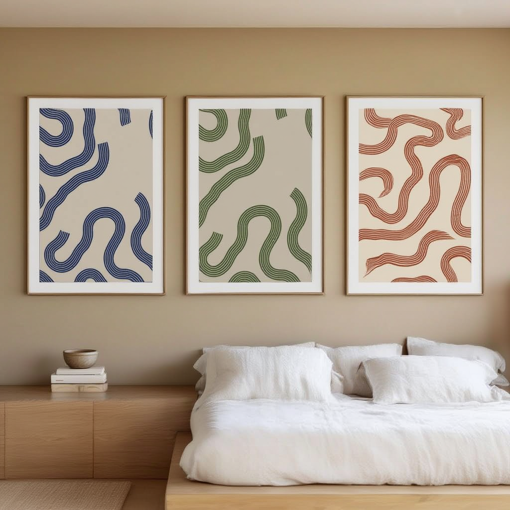Wavy Line Trio – Set of 3 Minimal Abstract Line Art Prints