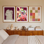 Set of 3 Vivid Geometric Squares – Cozy Minimalist “Cocktails with Friends” Prints - Hakyarts