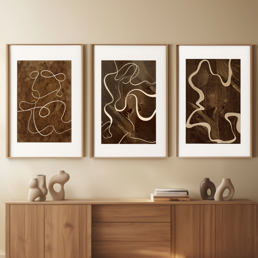 Set of 3 Abstract Ribbon Prints – Minimalist Wall Art