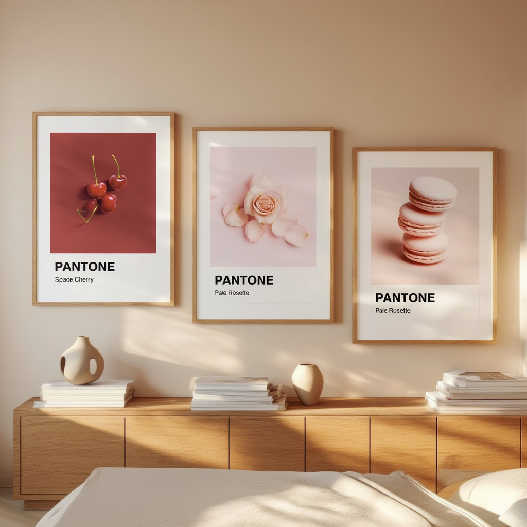 Set of 3 Pantone-Inspired Pale Rosette & Cherry – Minimalist Color Art Prints