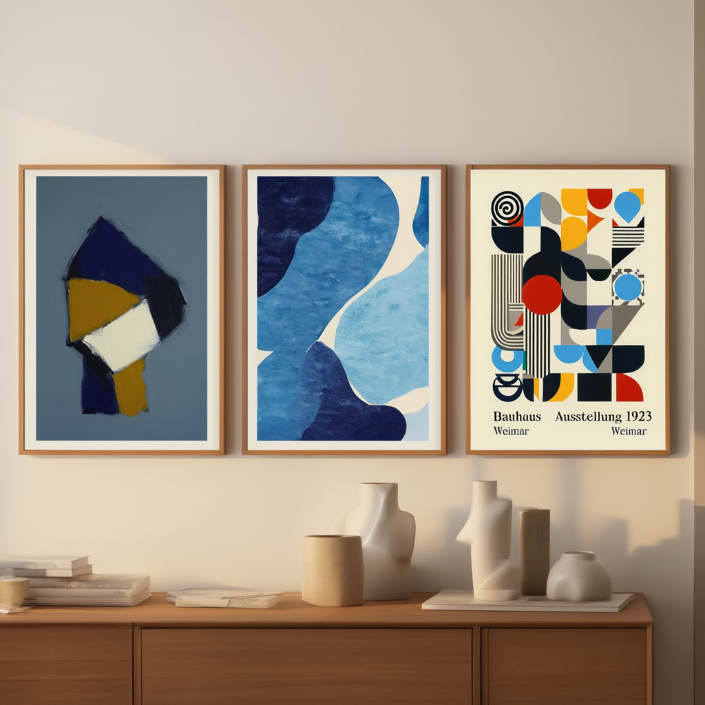 Set of 3 Art Prints – Bauhaus Blue Maximalist - Hakyarts