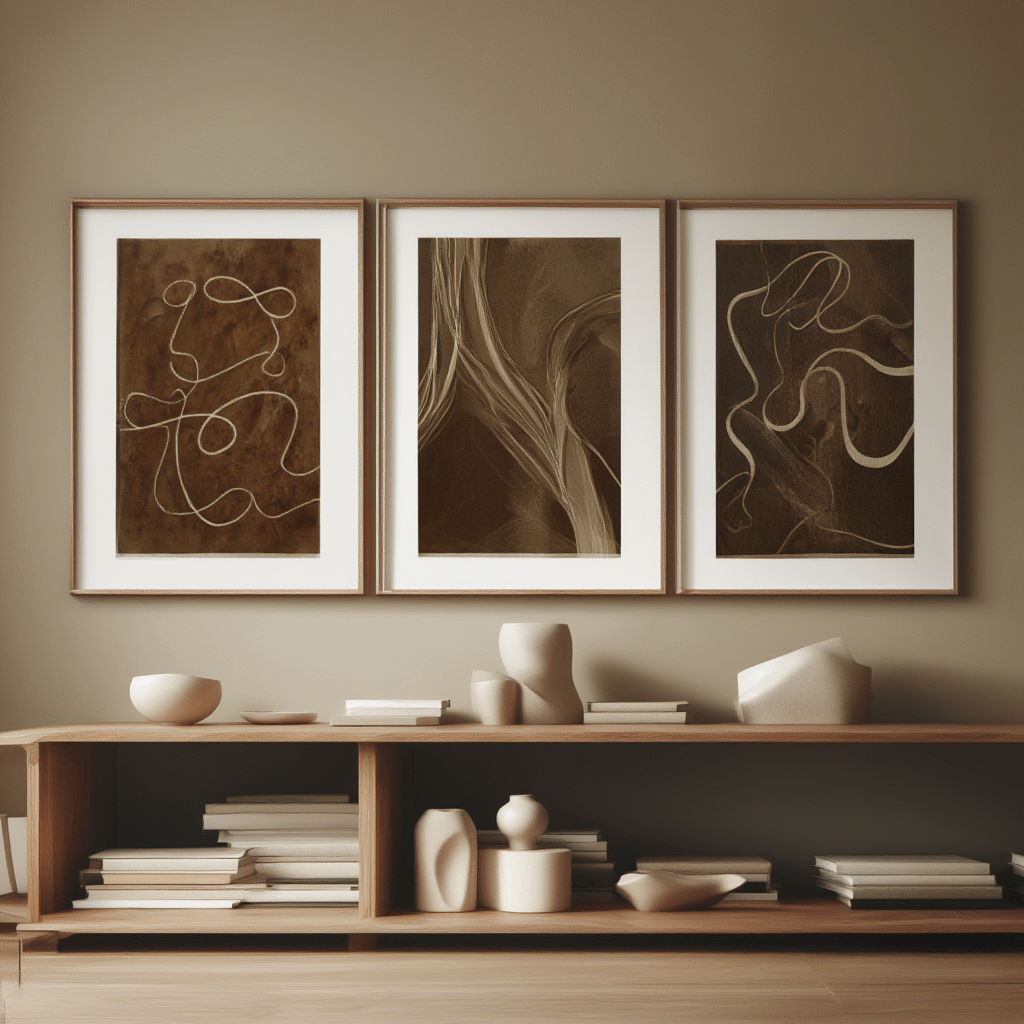 Set of 3 Abstract Ribbon Prints – Minimalist Wall Art