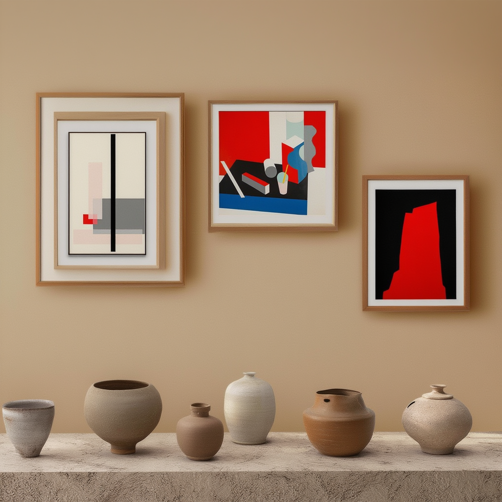 Set of 3 Modernist & Geometric Abstract Prints  – Denkmal, Composition & Untitled