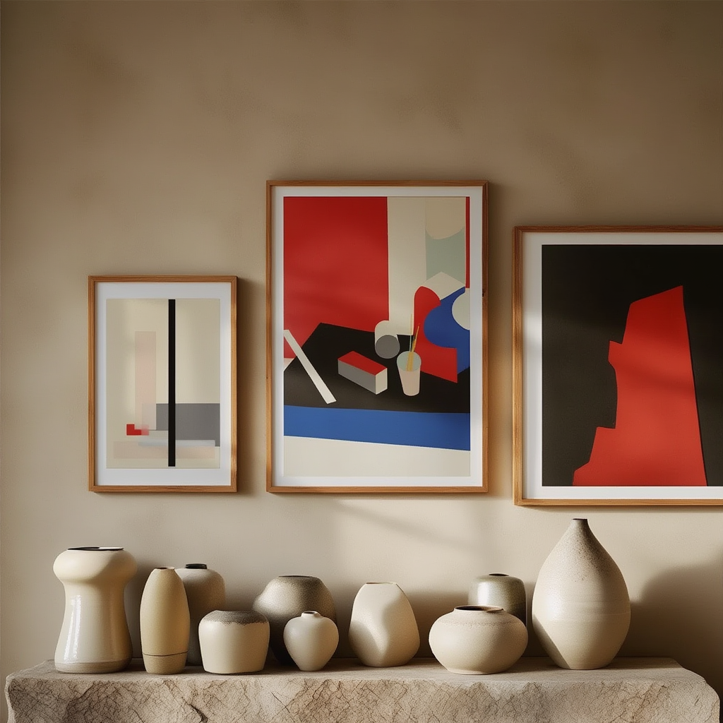 Set of 3 Modernist & Geometric Abstract Prints  – Denkmal, Composition & Untitled