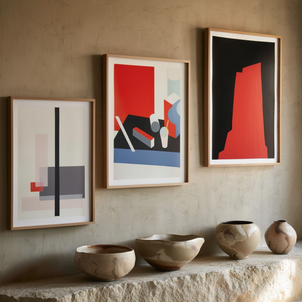 Set of 3 Modernist & Geometric Abstract Prints  – Denkmal, Composition & Untitled