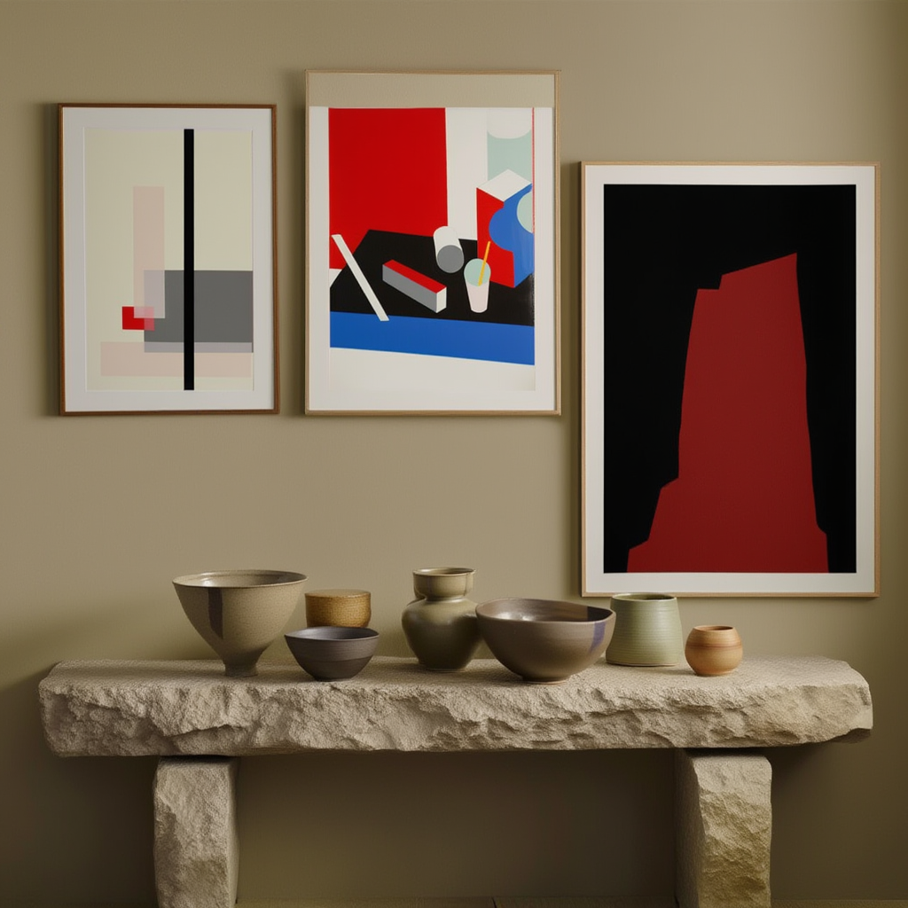 Set of 3 Modernist & Geometric Abstract Prints  – Denkmal, Composition & Untitled