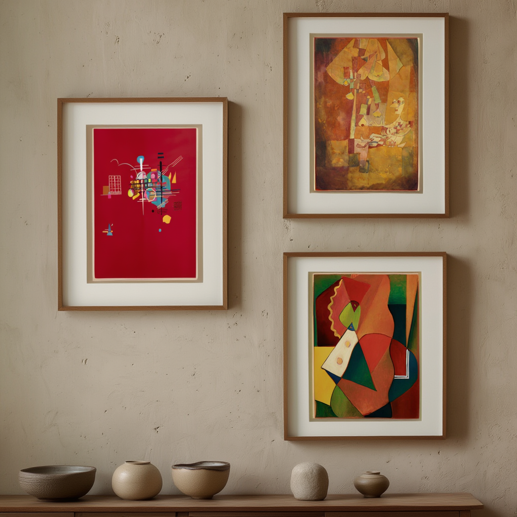 Set of 3 – Modernist & Expressionist Art Prints –  Dumpfes Rot, Composition & The Man Under the Pear Tree