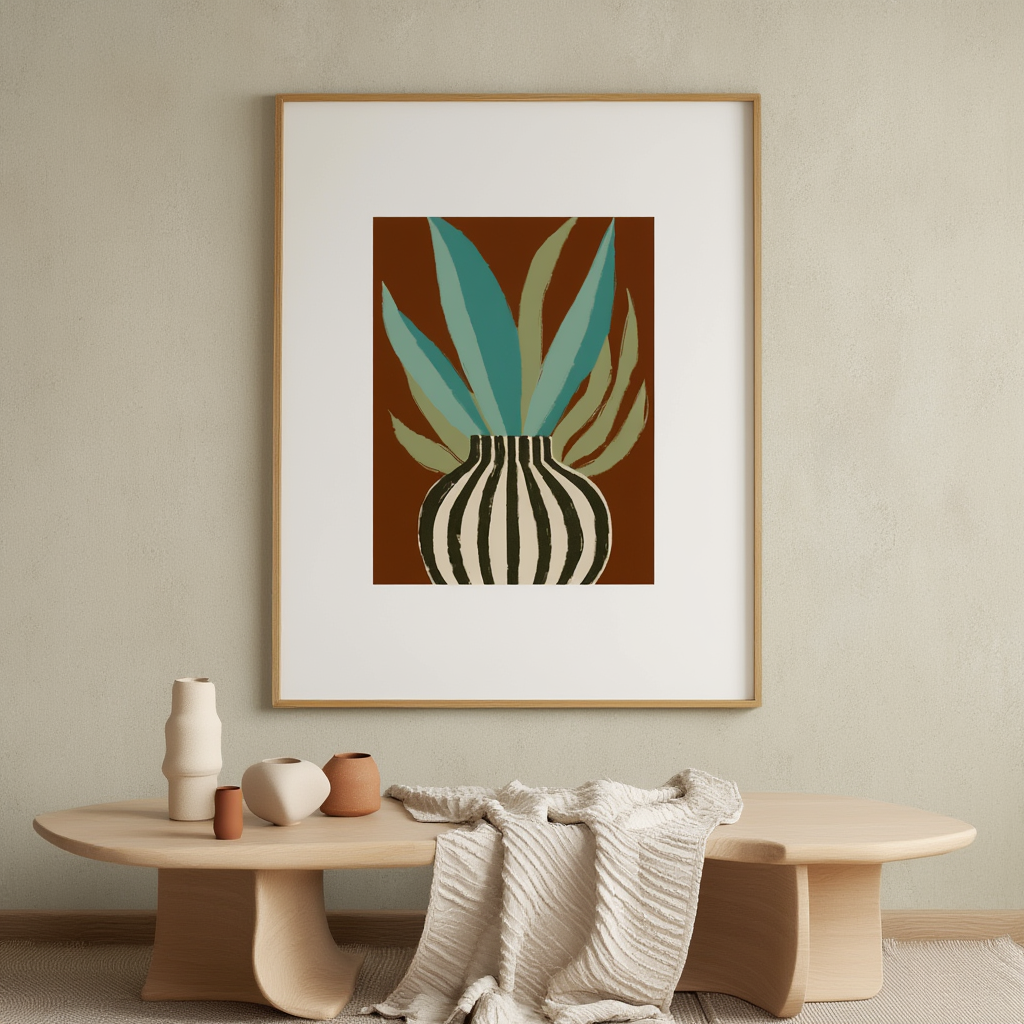 Floral Art Print – Earthy Vase & Natural Blooms