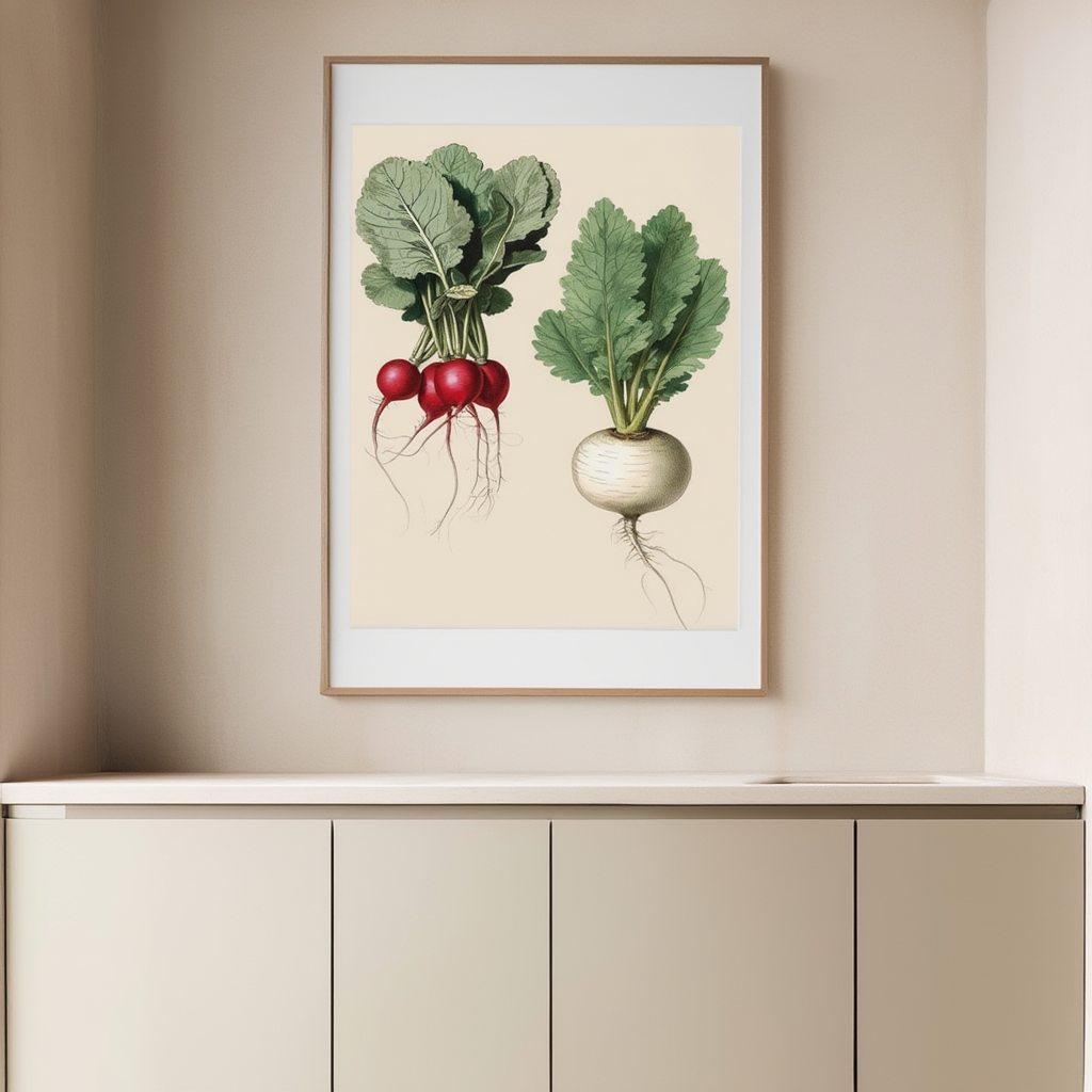 Radish & Turnip – Botanical Vegetable Art Print - Hakyarts