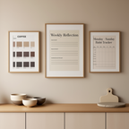 Bundle of 3 Habit Tracker, Coffee & Reflections Prints – Minimalist Productivity Wall Art - Hakyarts