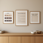 Bundle of 3 Habit Tracker, Coffee & Reflections Prints – Minimalist Productivity Wall Art - Hakyarts