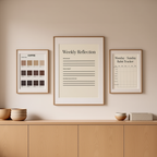 Bundle of 3 Habit Tracker, Coffee & Reflections Prints – Minimalist Productivity Wall Art - Hakyarts