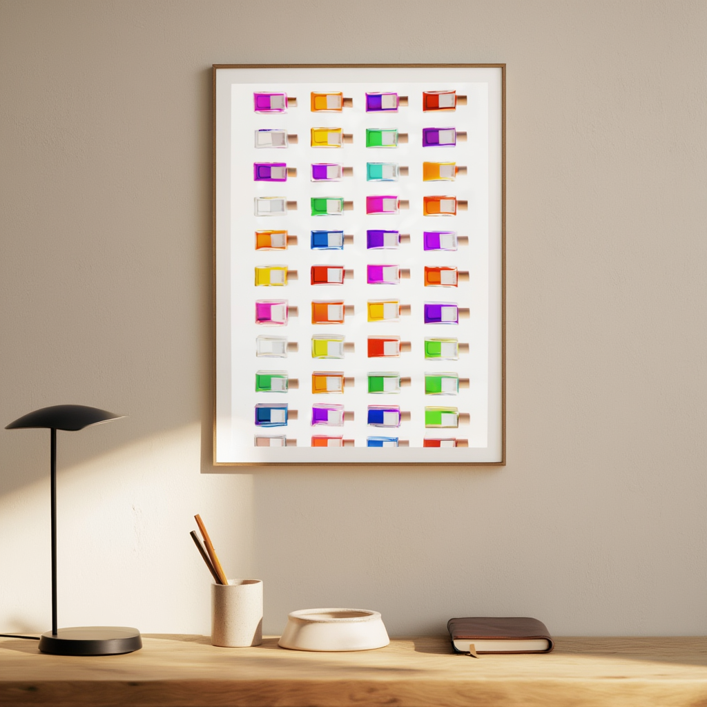 Luxury Fragrance Bottle Study – Botanical Perfume Illustration Wall Art