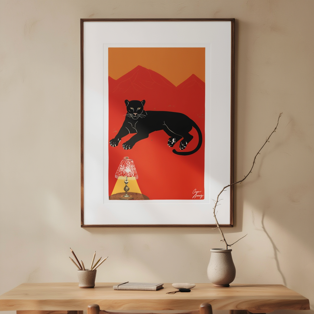Whimsical Panther Laying Down Illustration Print