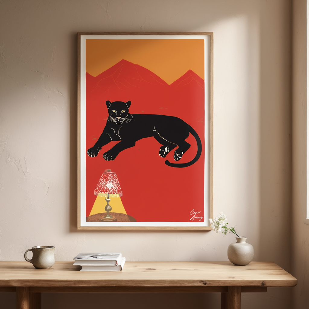 Whimsical Panther Laying Down Illustration Print