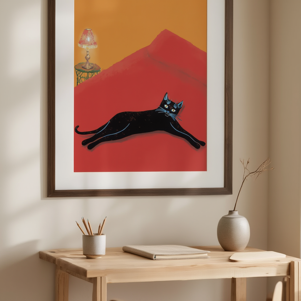 Whimsical Cat Laying Down Illustration Print