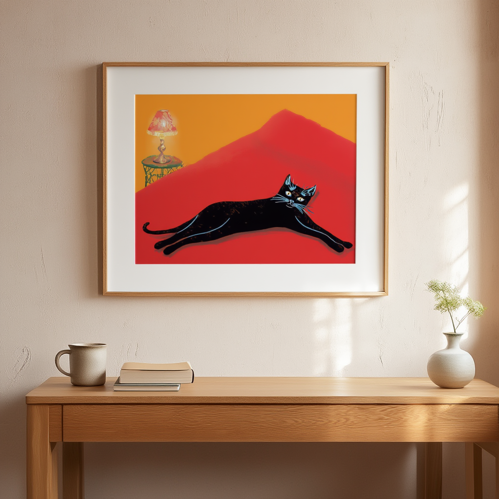 Whimsical Cat Laying Down Illustration Print