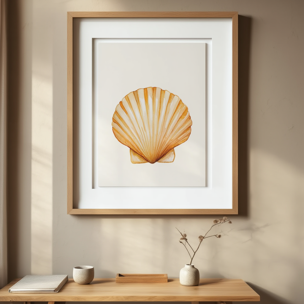 Seashell Watercolour Illustrated Print