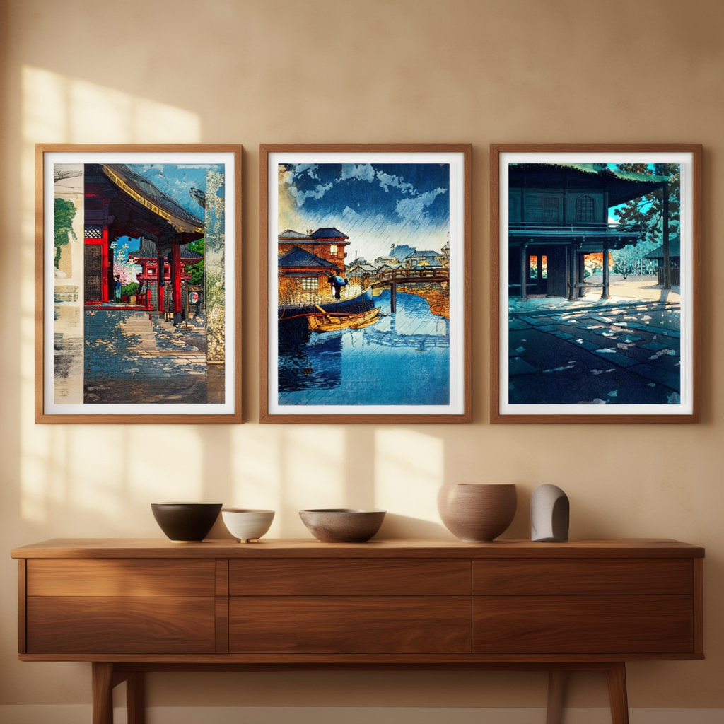 Set of 3 Kawase Hasui Prints – Heirin-ji Nobidome, Shinagawa & Meguro Fudō Temple - Hakyarts