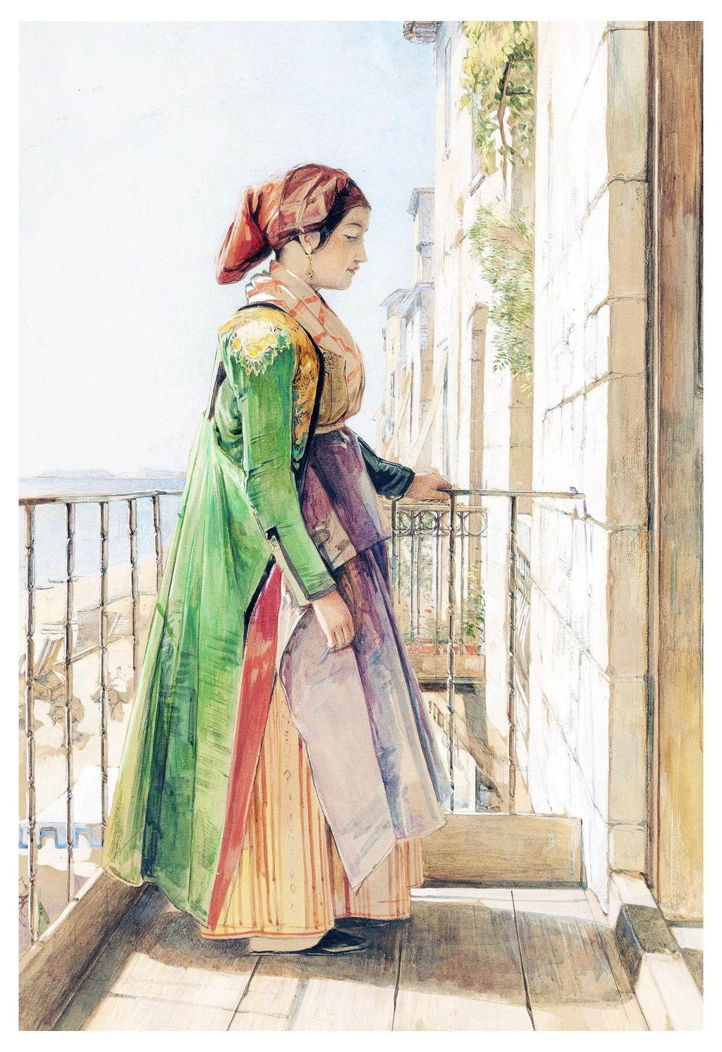 John Frederick Lewis - A Greek Girl Standing on a Balcony - Hakyarts