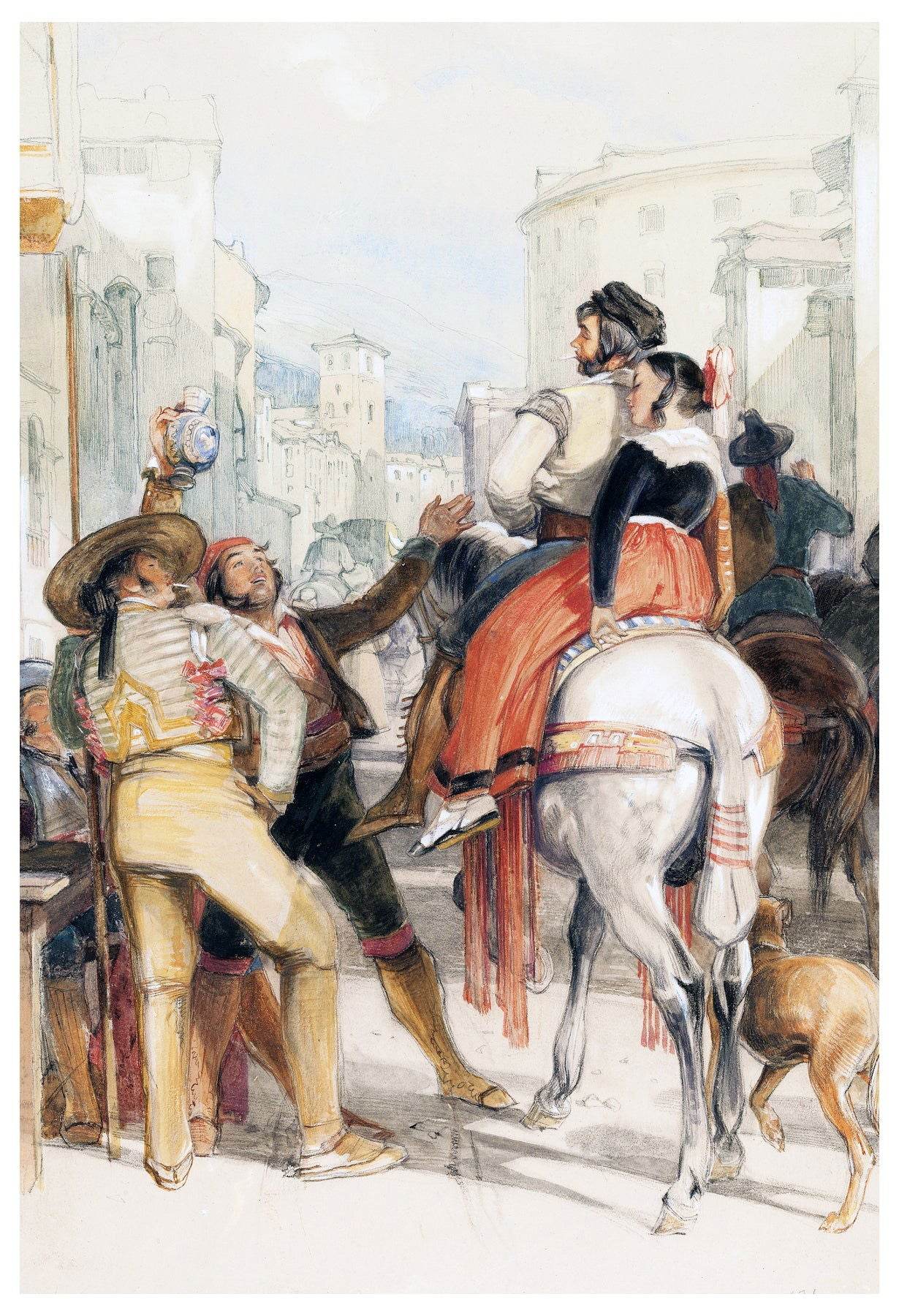 John Frederick Lewis - A Street Scene in Granada on the Day of the Bullfight - Hakyarts