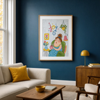 Whimsical Joy Coffee Drinking Folk Art Variation | Contemporary Folk Art Print