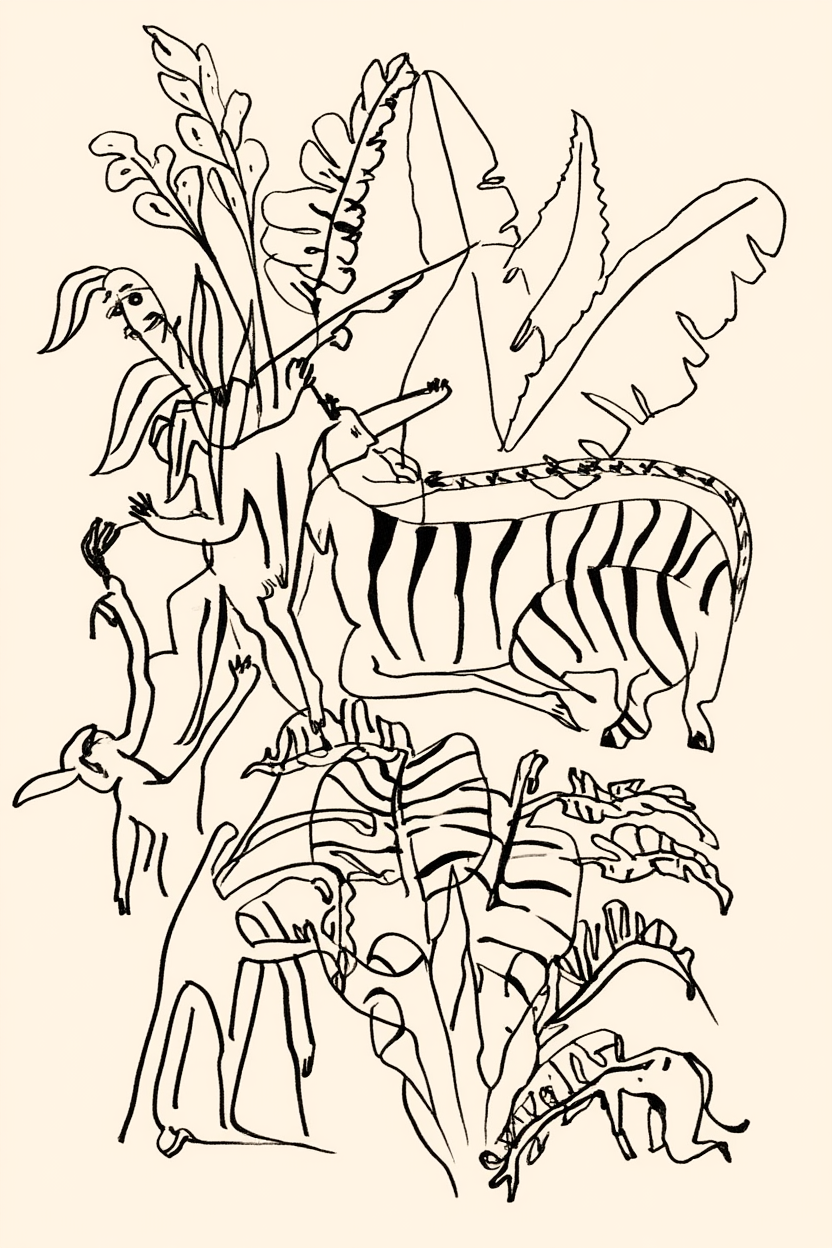 Set of 4 Jungle Line Art Prints – Hand-Drawn Minimalist Collection - Hakyarts