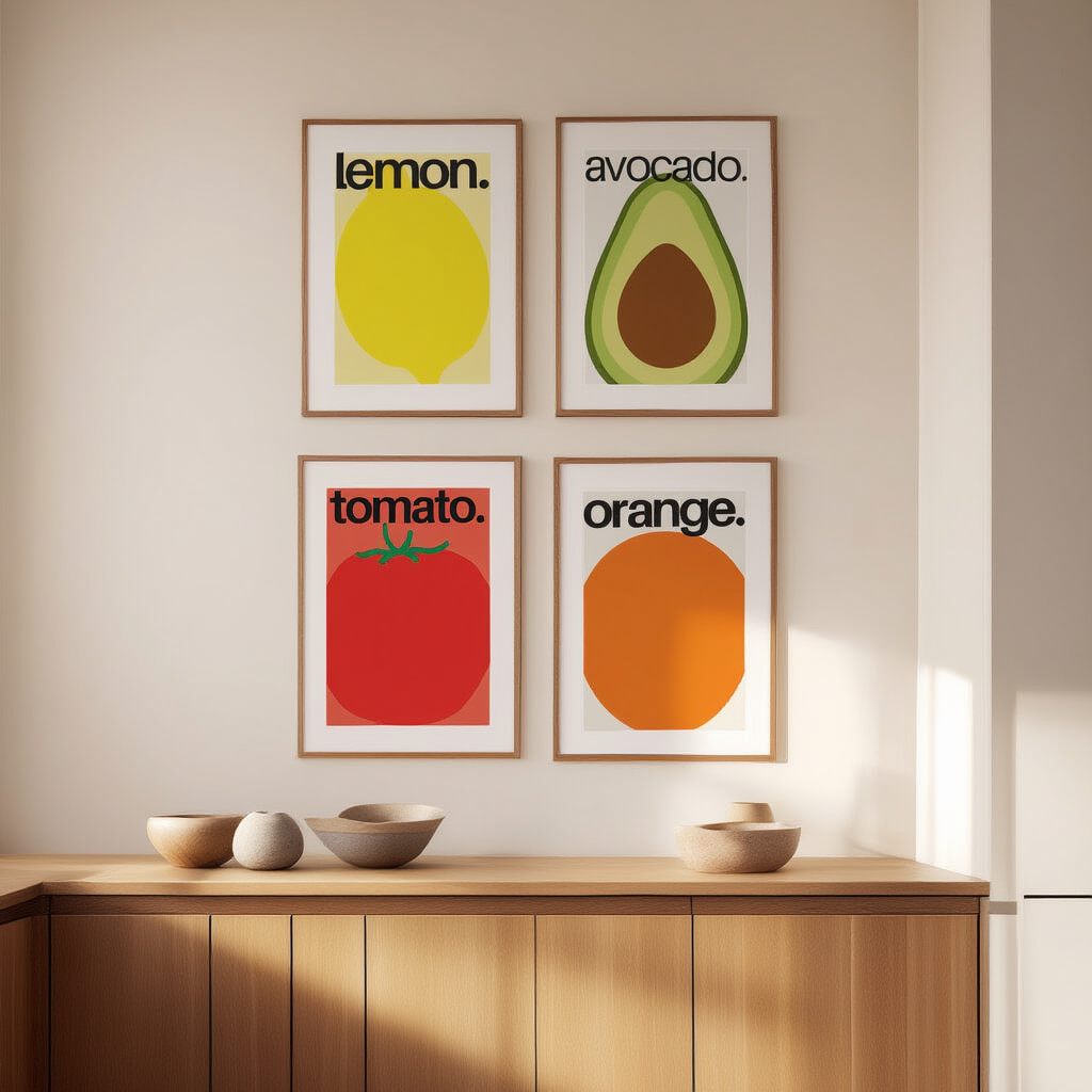 Set of 4 Maximalist Kitchen Art Prints – Bold & Decorative Wall Art - Hakyarts