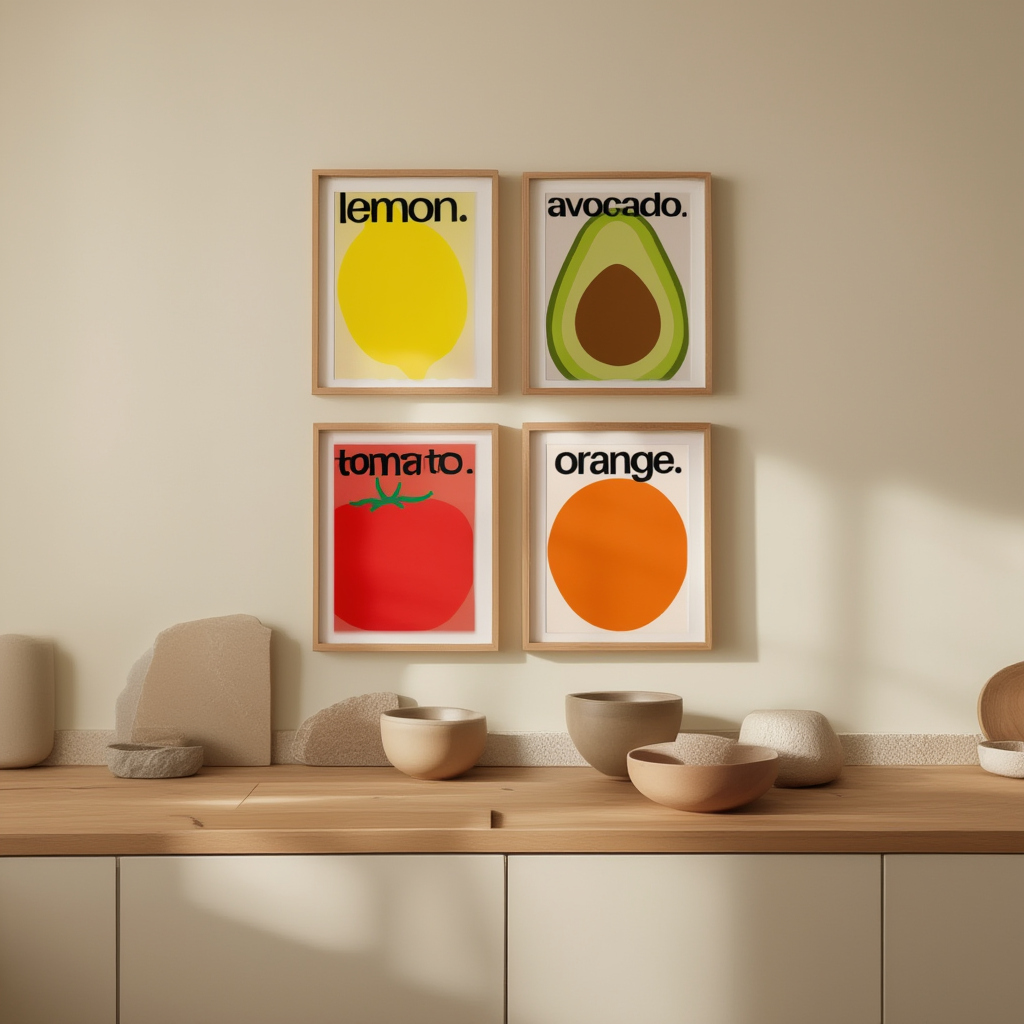 Set of 4 Maximalist Kitchen Art Prints – Bold & Decorative Wall Art - Hakyarts