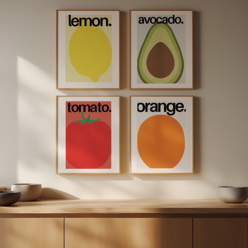 Set of 4 Maximalist Kitchen Art Prints – Bold & Decorative Wall Art - Hakyarts