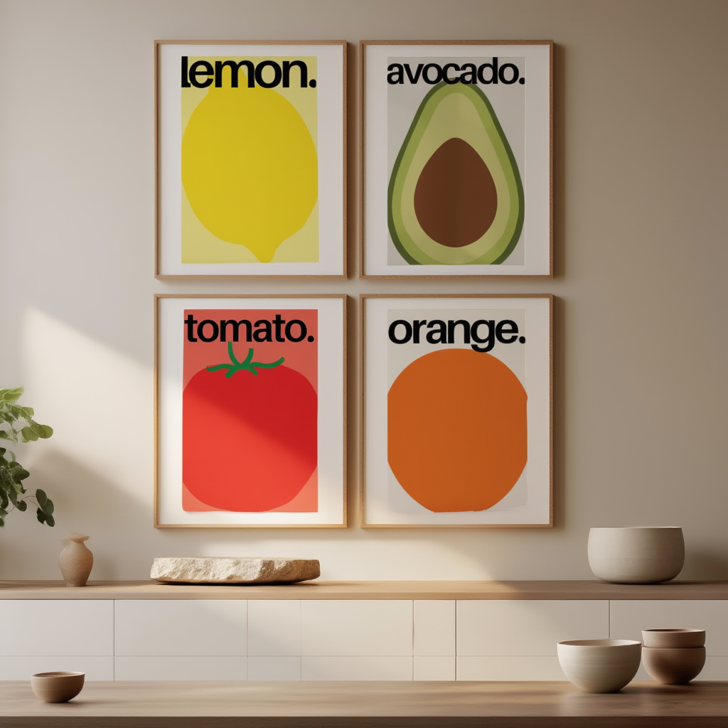 Set of 4 Maximalist Kitchen Art Prints – Bold & Decorative Wall Art - Hakyarts