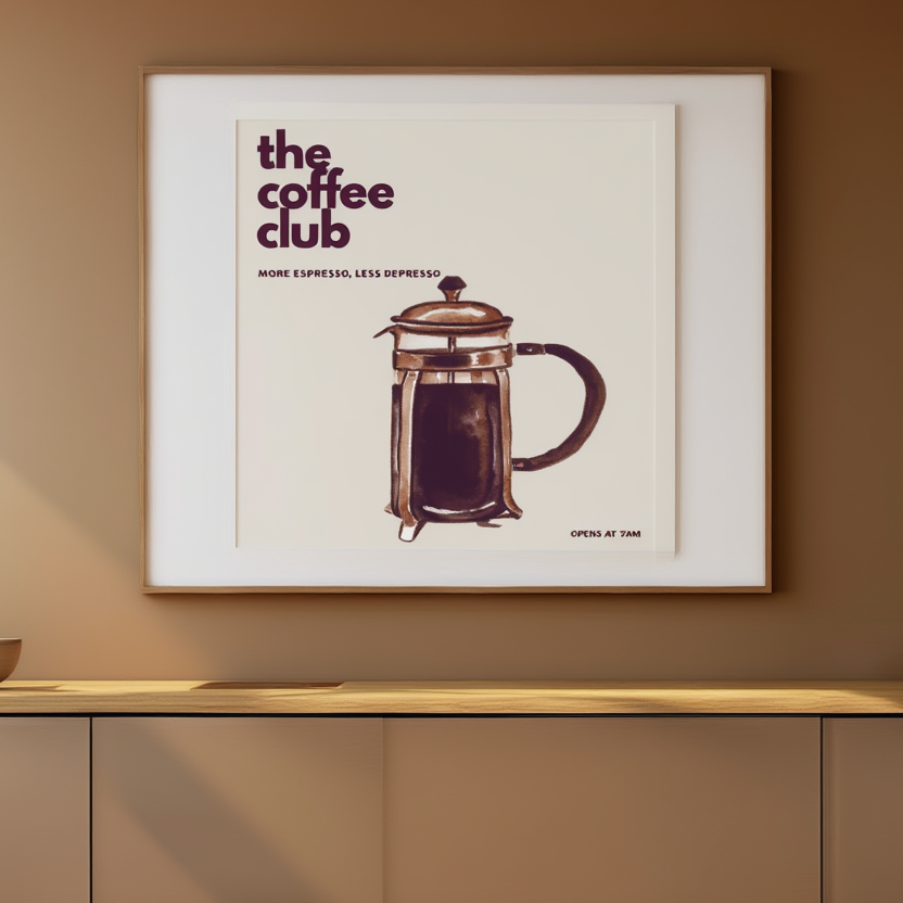 Coffee Club – Deep Plum – Minimalist Wall Art Print