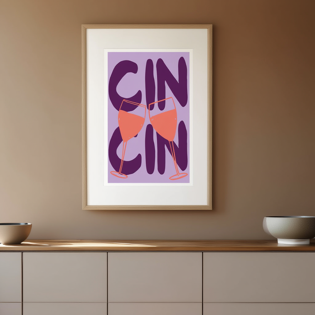 Cin Cin Poster – Purple & Coral – Minimalist Wall Art Print