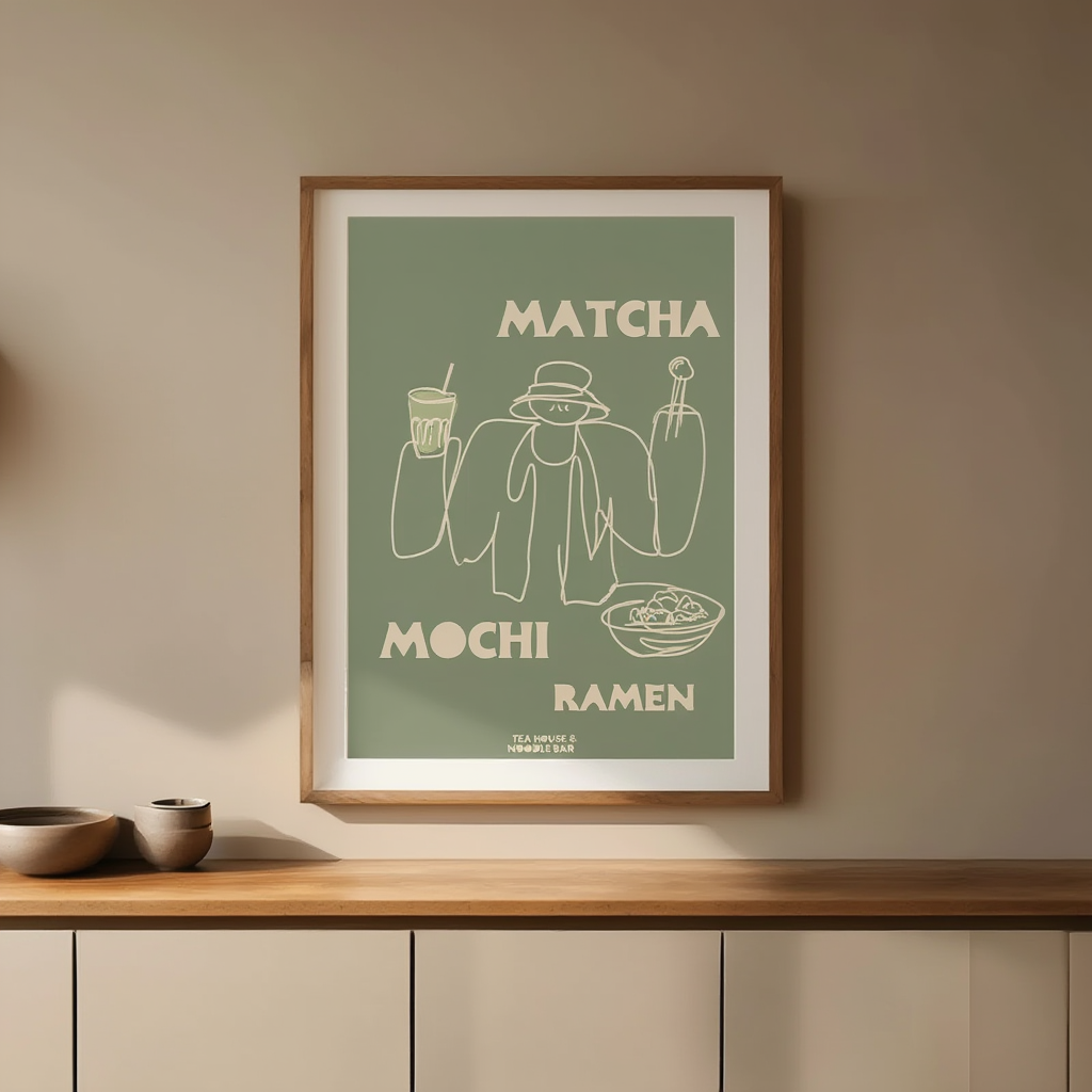 Matcha, Mochi, Ramen – Modern Kitchen Lifestyle Poster – Contemporary Wall Art Print