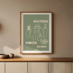 Matcha, Mochi, Ramen – Modern Kitchen Lifestyle Poster – Contemporary Wall Art Print