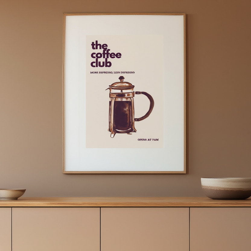 Coffee Club – Deep Plum – Minimalist Wall Art Print