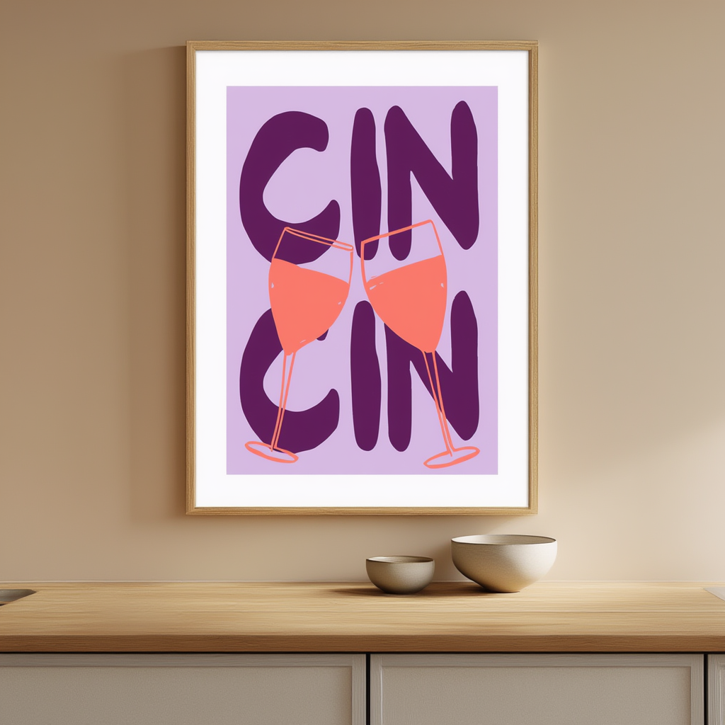 Cin Cin Poster – Purple & Coral – Minimalist Wall Art Print