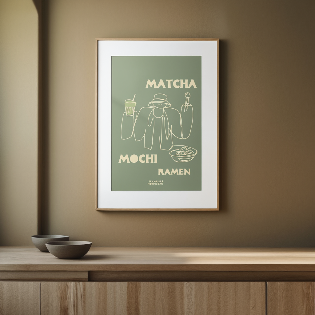 Matcha, Mochi, Ramen – Modern Kitchen Lifestyle Poster – Contemporary Wall Art Print