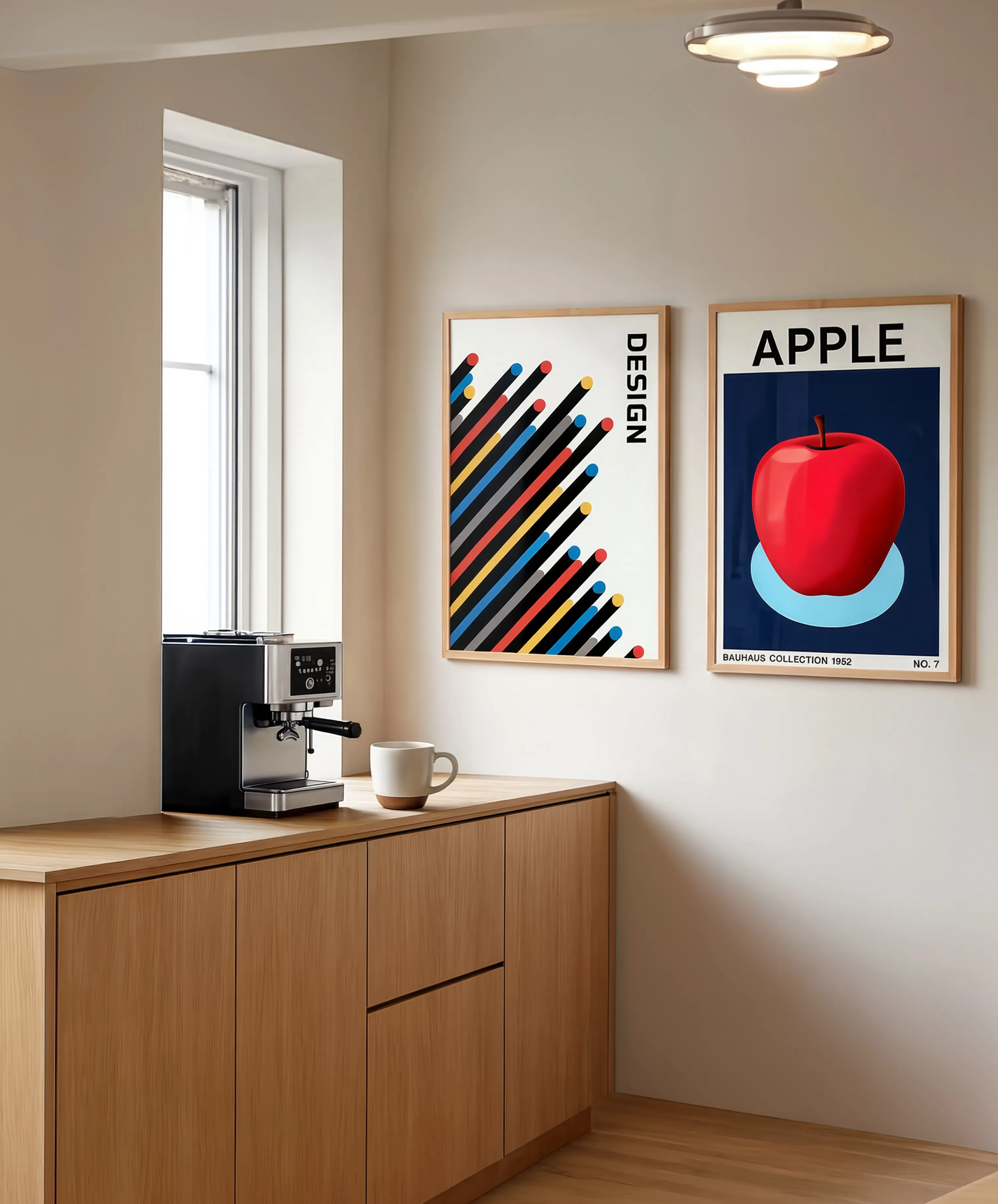 Set of 2 Bauhaus Tubes & Bauhaus Apple – Geometric Abstract Modernist Wall Art Prints