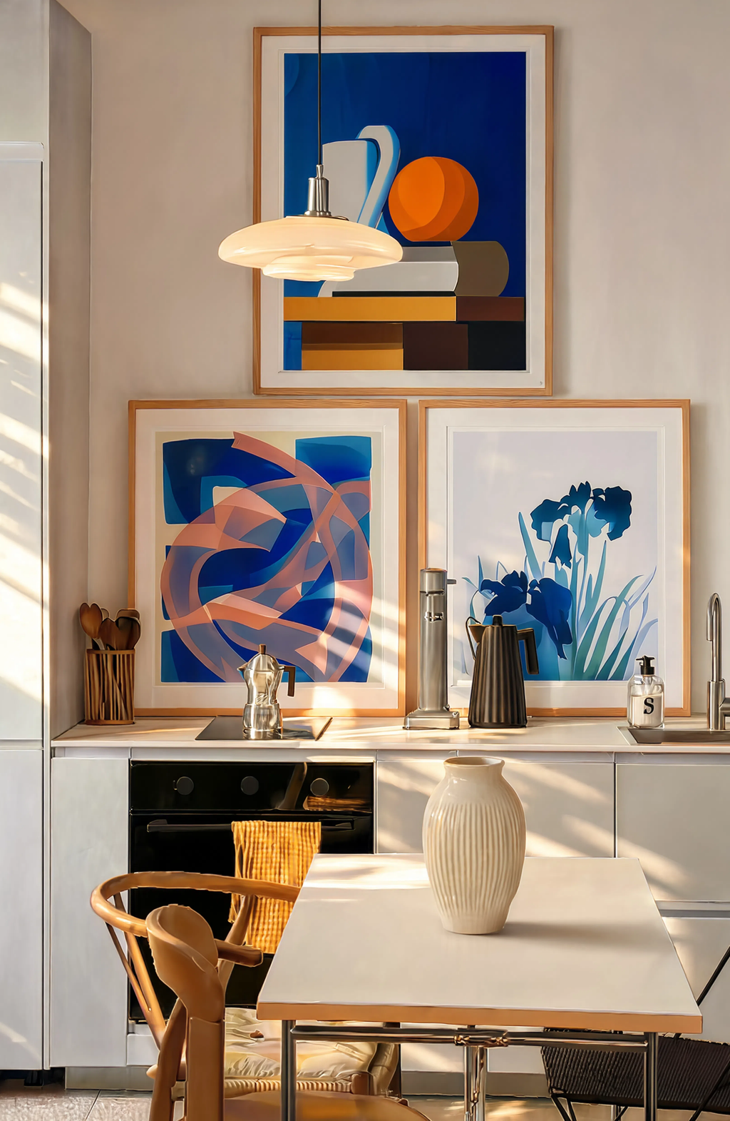 Set of 3 Vilhelm Lundstrøm, Ohara Koson & Abstract Blue Wall Art Prints – Still Life, Japanese Botanical & Modern Gallery Set