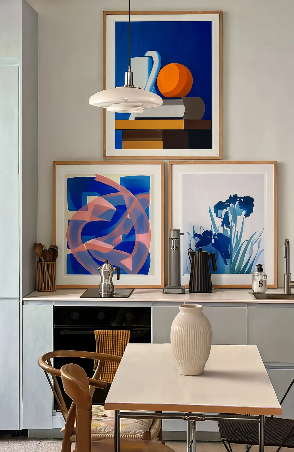 Set of 3 Vilhelm Lundstrøm, Ohara Koson & Abstract Blue Wall Art Prints – Still Life, Japanese Botanical & Modern Gallery Set