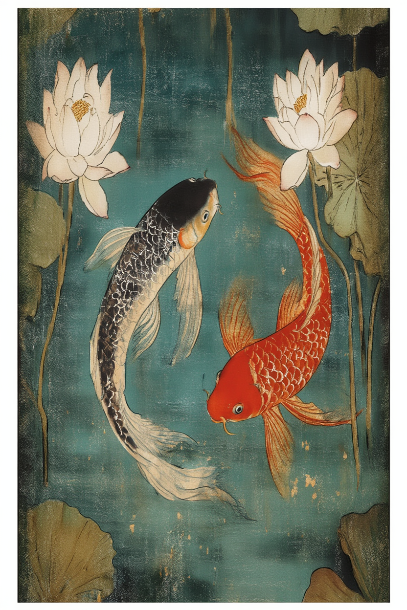 Koi Fish Poster – Minimalist Japanese Wall Art Print