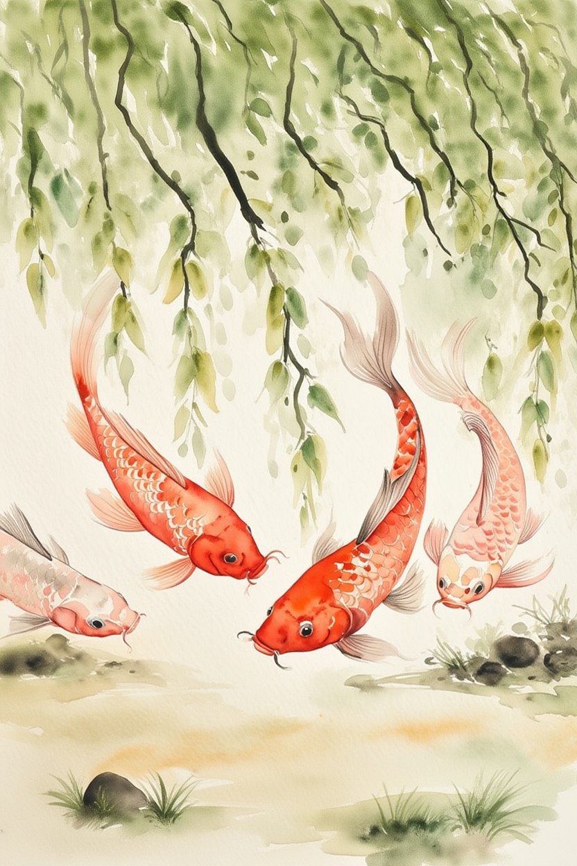 Koi Fish & Lotus Wall Art – Japanese Inspired Print