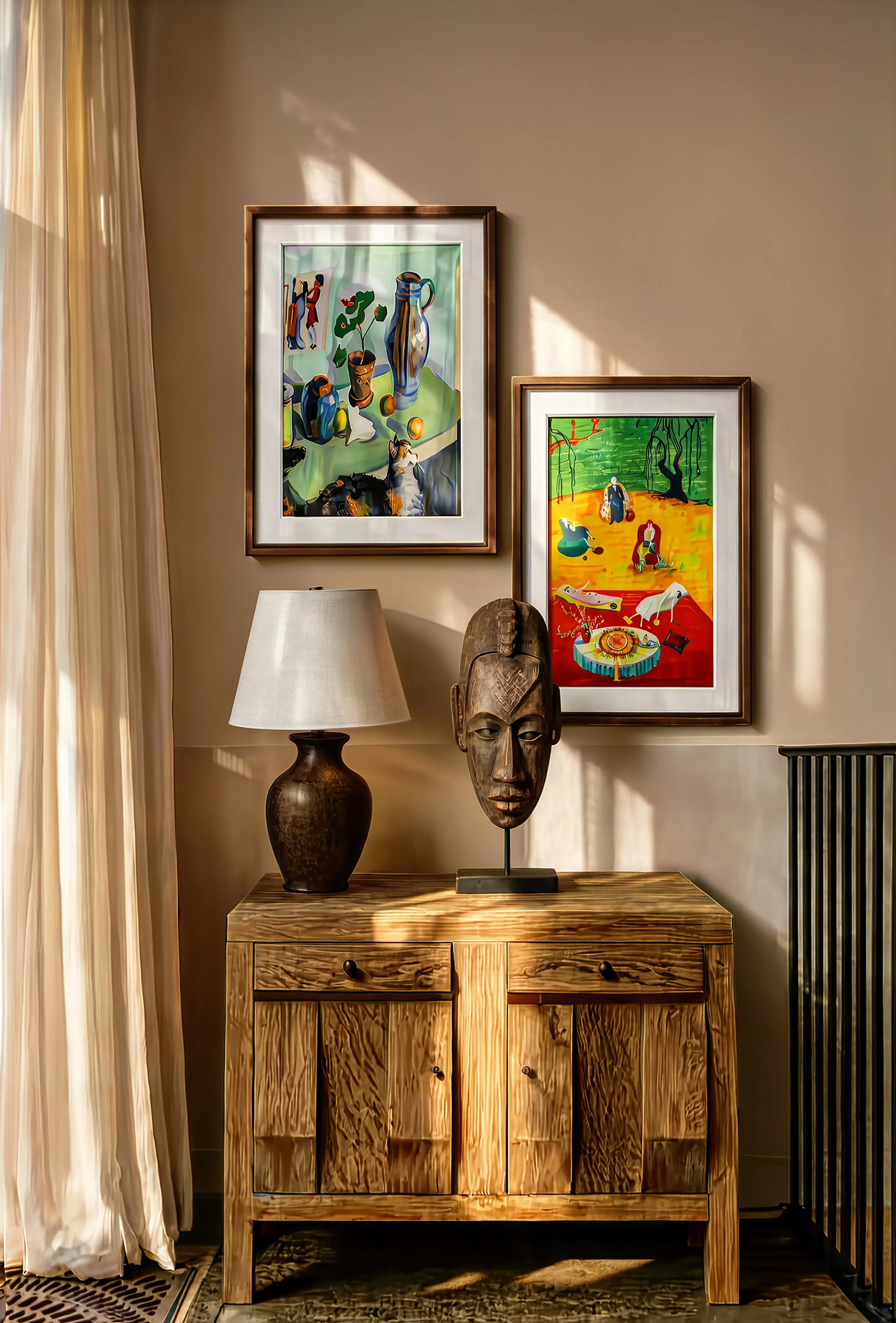 Set of 2 Modernist Art Prints – Heat by Florine Stettheimer & The Ghost in a House Stalls (“Still Life with a Cat”) by August Macke Gallery Set